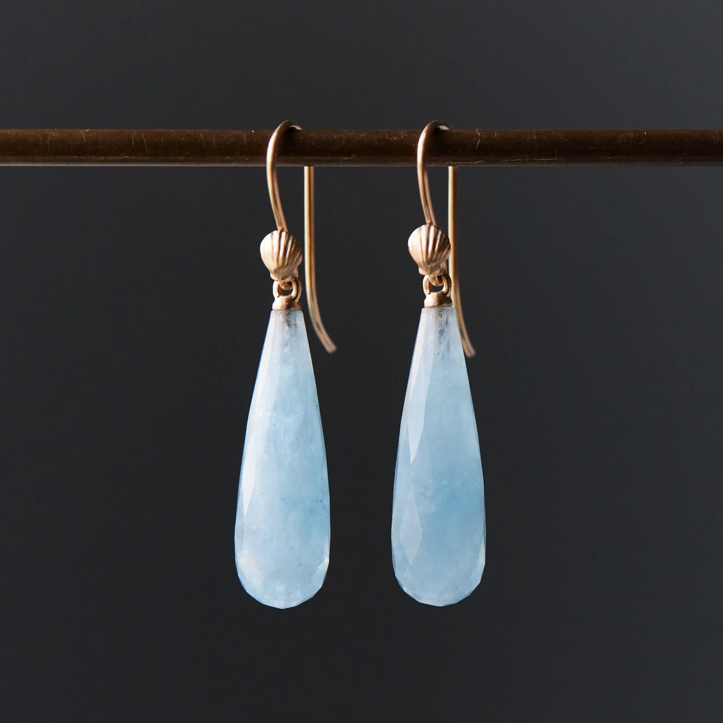 Kalmus Shore Aquamarine Scallop Shell Ruthie B. Earrings