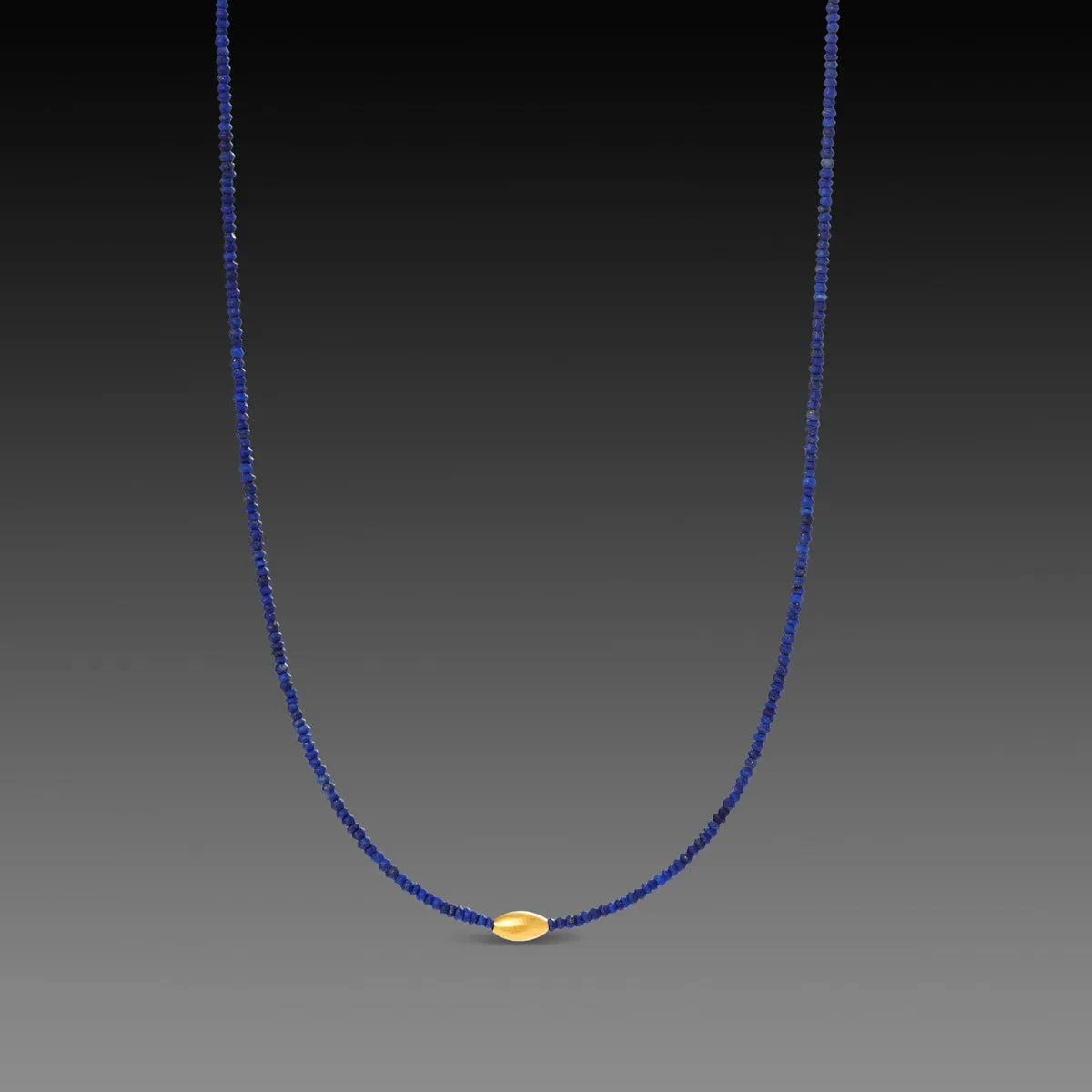 Lapis Necklace with Gold Rice Bead