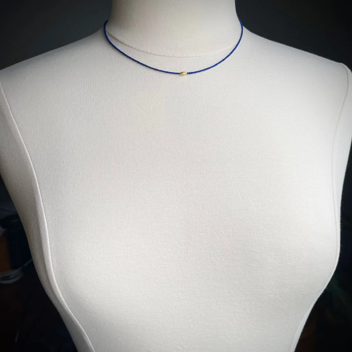 Lapis Necklace with Gold Rice Bead