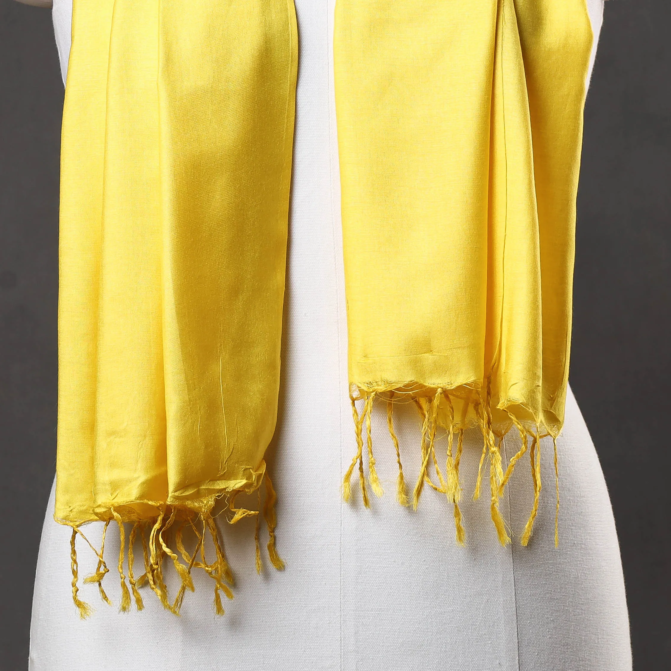 Lemon Yellow Vidarbha Pure Tussar Silk Cotton Handloom Stole