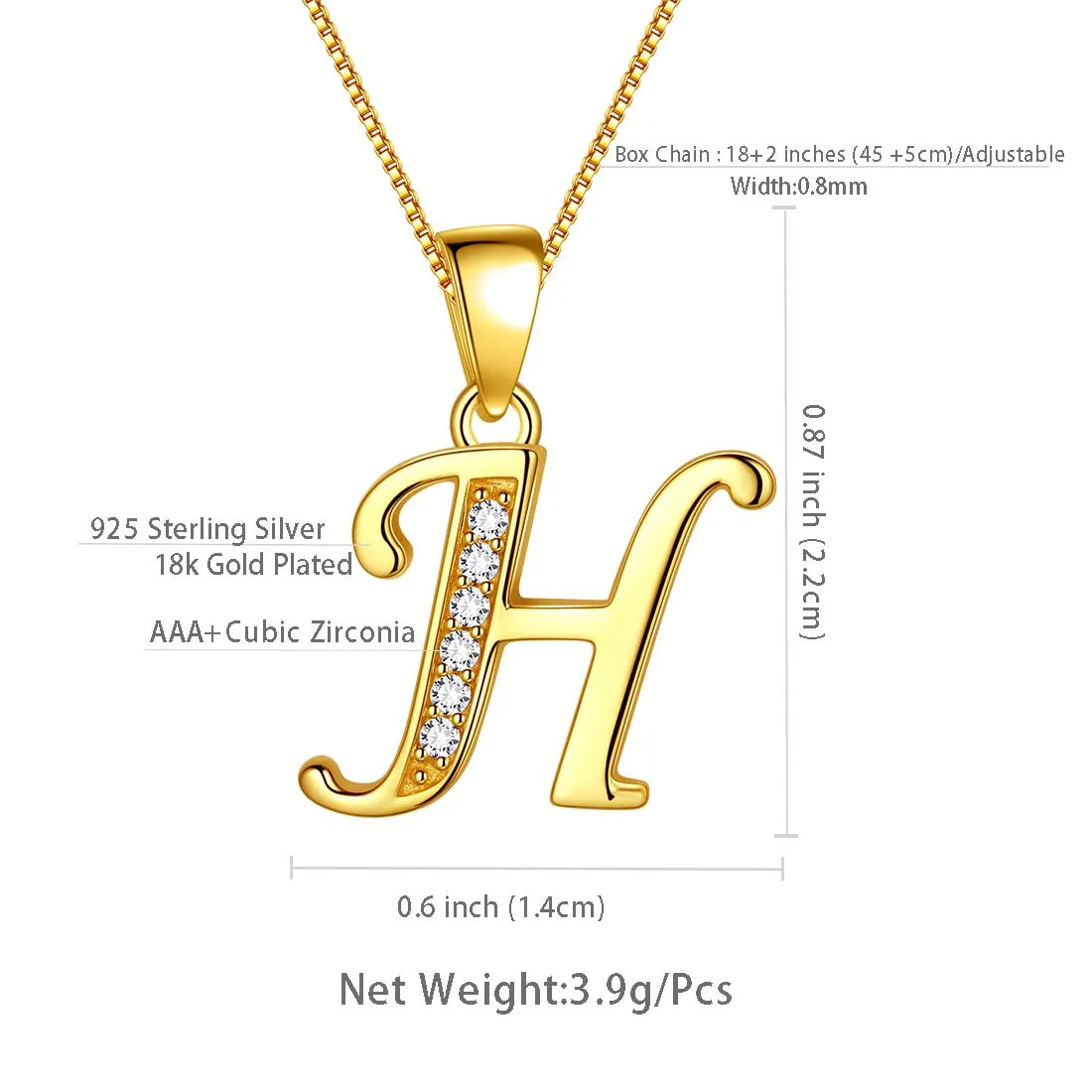 Letter H Initial Necklaces Pendant Women Men Name Jewelry Gift 925 Silver