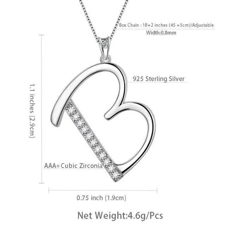 Letter Initial B Necklaces Pendant Women Girls Name Jewelry Gift 925 Sterling Silver