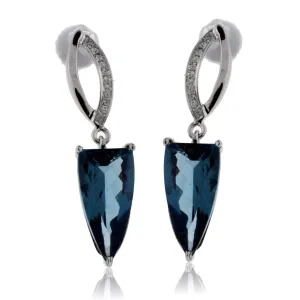 London Blue Topaz & Diamond Triangle Drop Earrings