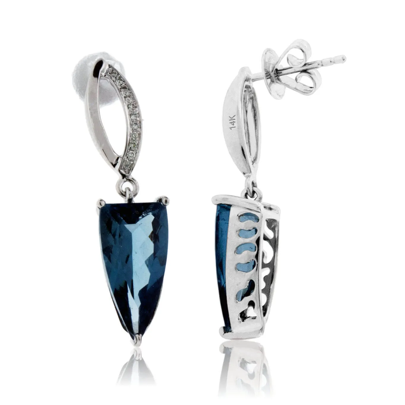 London Blue Topaz & Diamond Triangle Drop Earrings