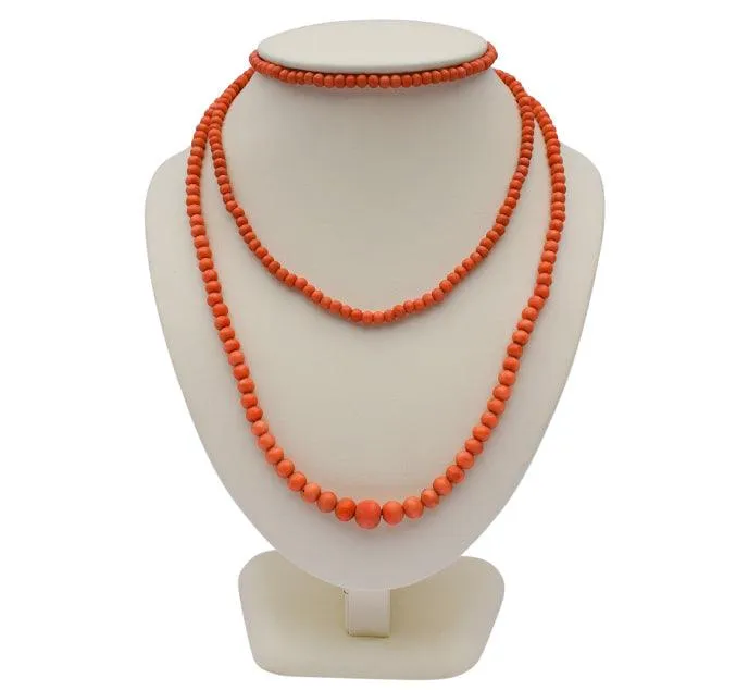 Long Victorian Coral Bead Necklace