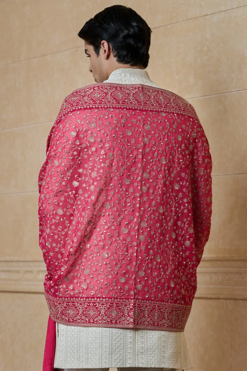 Magenta All Over Embroidered Shawl