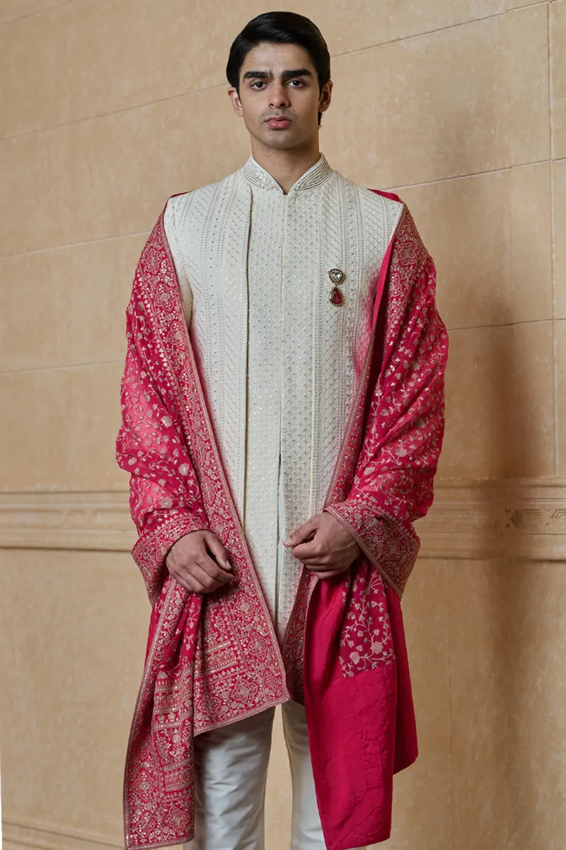 Magenta All Over Embroidered Shawl