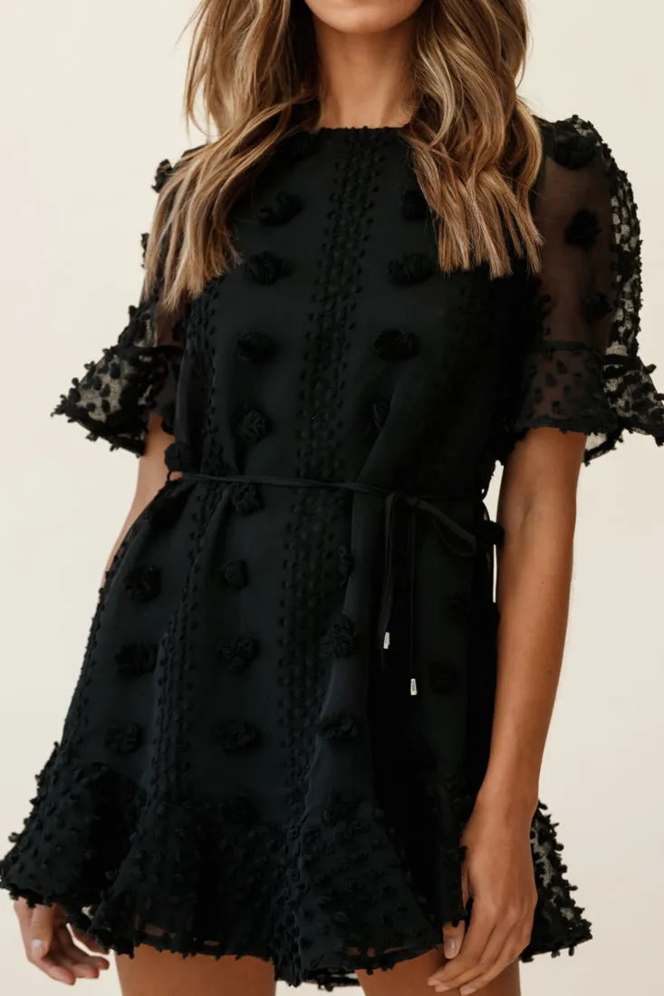 Maleny Embellished Fluted Hem Dress Black