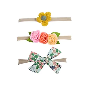 Melbees by Yellow Chimes Hair Bands for Girls 3 Pcs Hairbands For Kids Stretcheable Floral Bow Hair Bands Hair Accessories for Baby Kids and Girls.