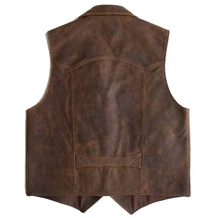 Men's Brown Sheepskin Leather Cowboy Vest