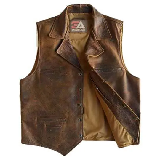 Men's Brown Sheepskin Leather Cowboy Vest