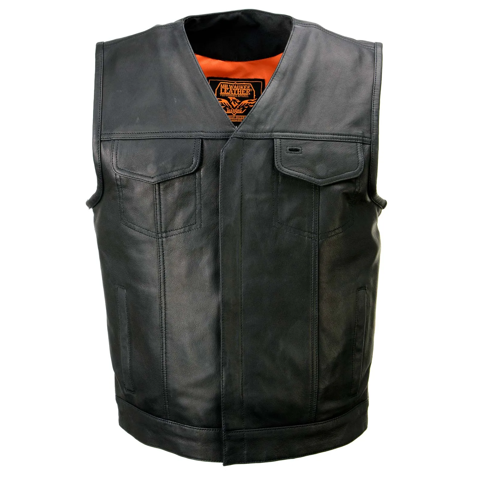 Milwaukee Leather MLM3503 Men's Pursuit Black Premium Goat Leather V Neck Club Style Motorcycle Rider Vest