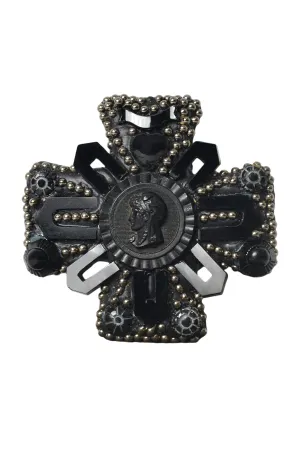 MINADEO BLACK JET & ONYX CROSS MEMENTO MORI BROOCH