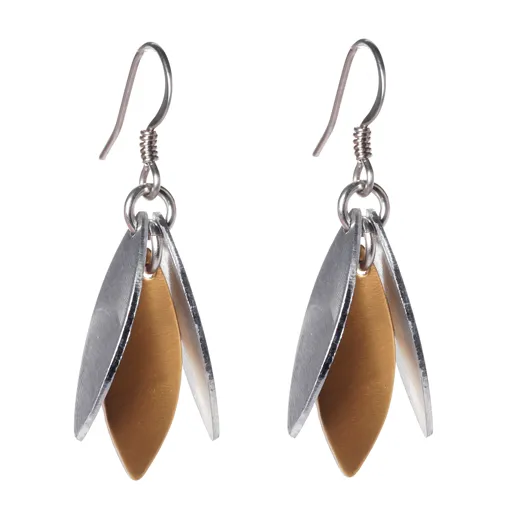 Mixed Metal Three Leaf Earrings