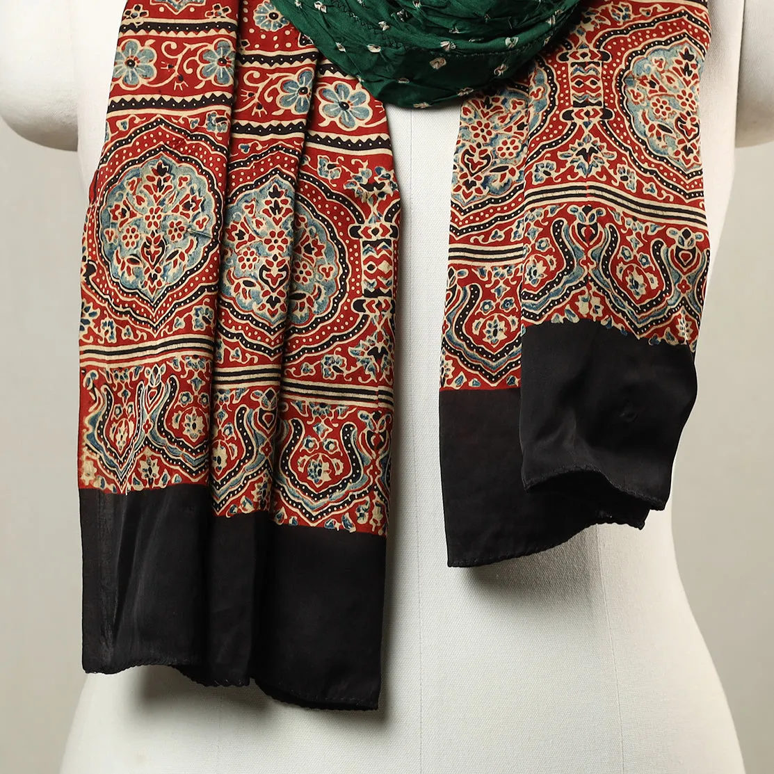 Multicolor - Kutch Bandhani Tie-Dye Ajrakh Block Printed Modal Silk Stole 01