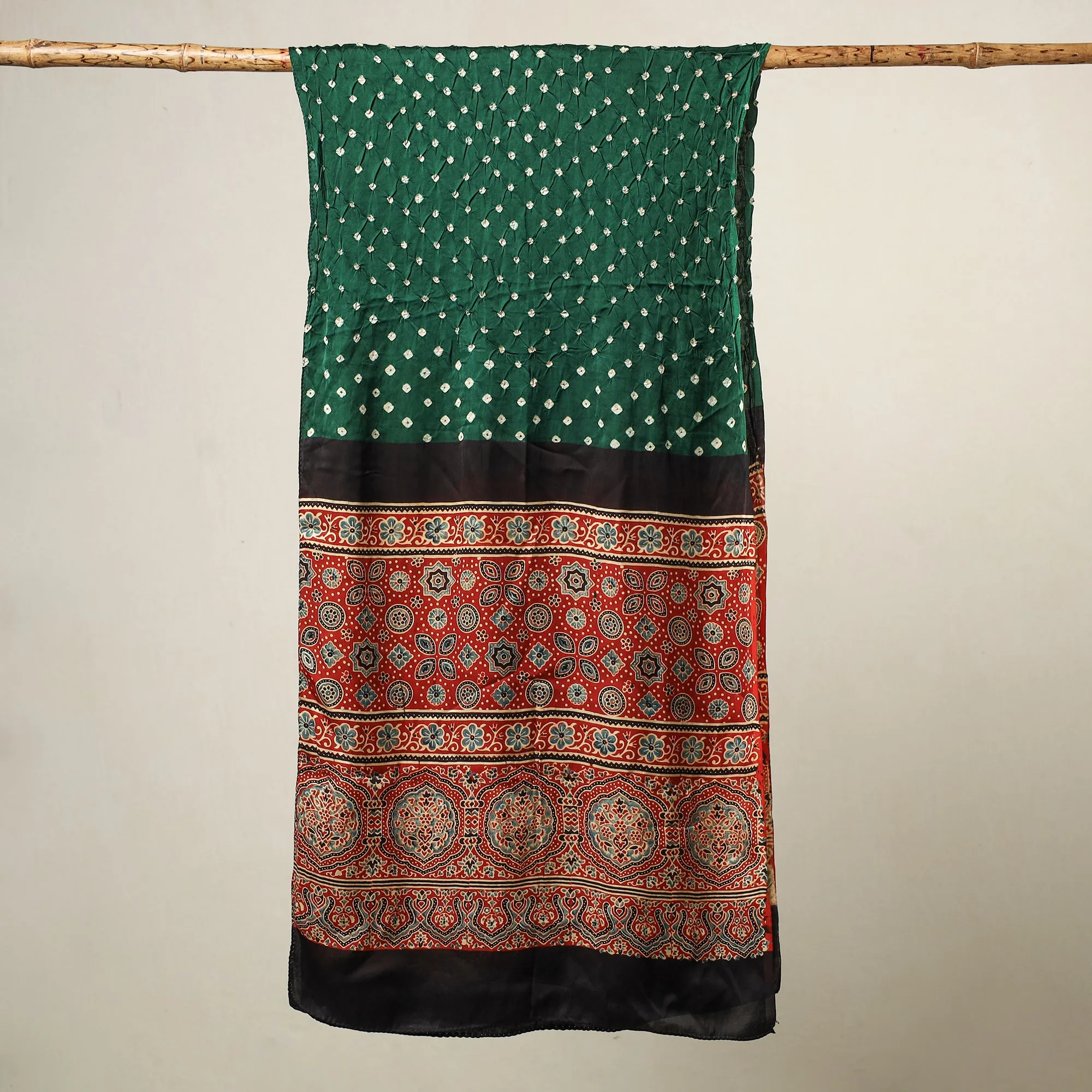 Multicolor - Kutch Bandhani Tie-Dye Ajrakh Block Printed Modal Silk Stole 01