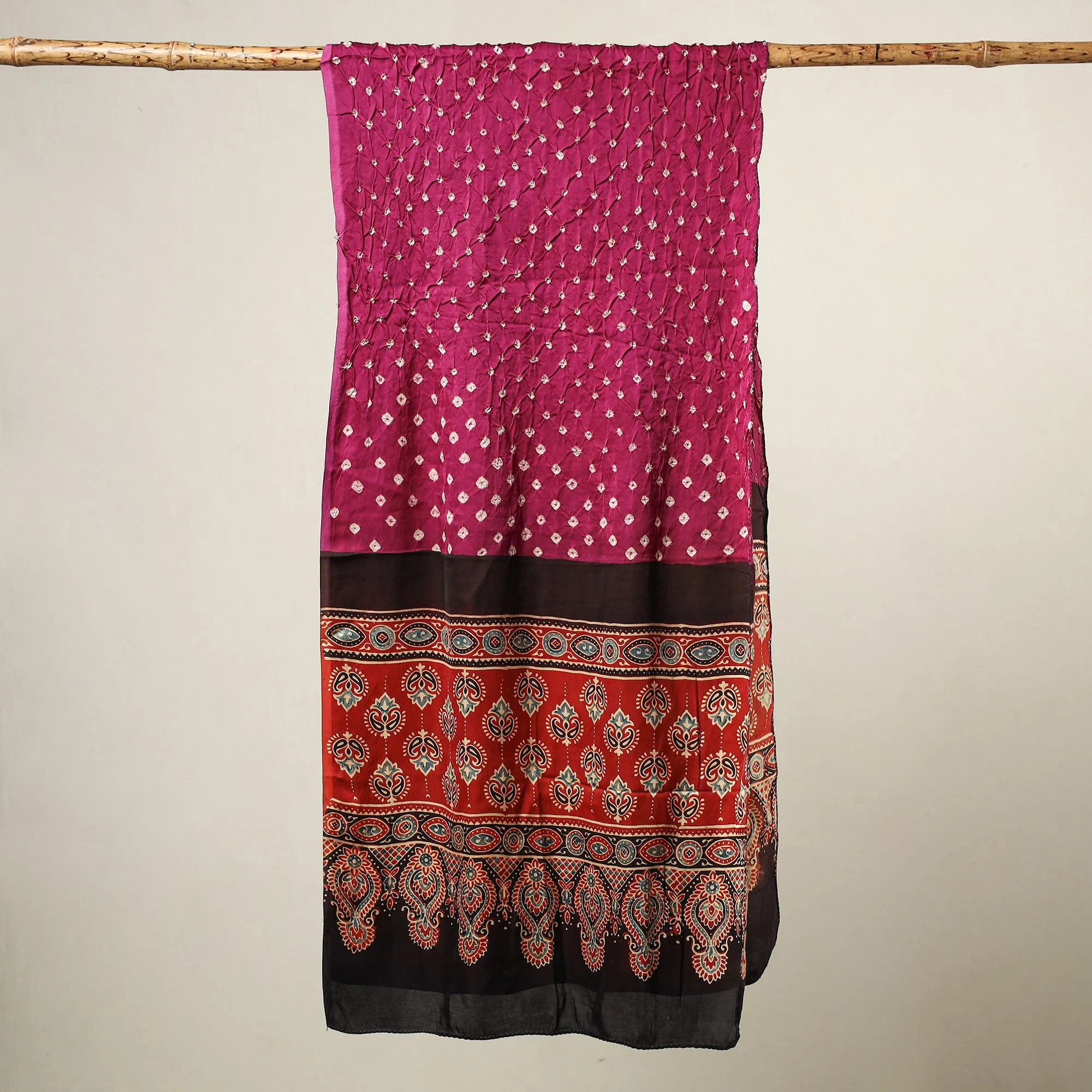 Multicolor - Kutch Bandhani Tie-Dye Ajrakh Block Printed Modal Silk Stole 06