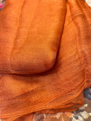 Orange Margilan  Rarefied silk fabric. Silk Gauze for Wet Felting, Craft Fabric Silk Natural Silk Silk For Scarves Hand Dyed, Price for 2 Meters