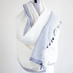 Organic Cotton Wrap, Dyed with Natural Dyes - Handspun & Handwoven by Women Weavers | White-Blue, 25x82"