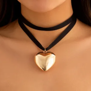 Oversized Love Heart Pendant Choker Necklace Goth Black Velvet