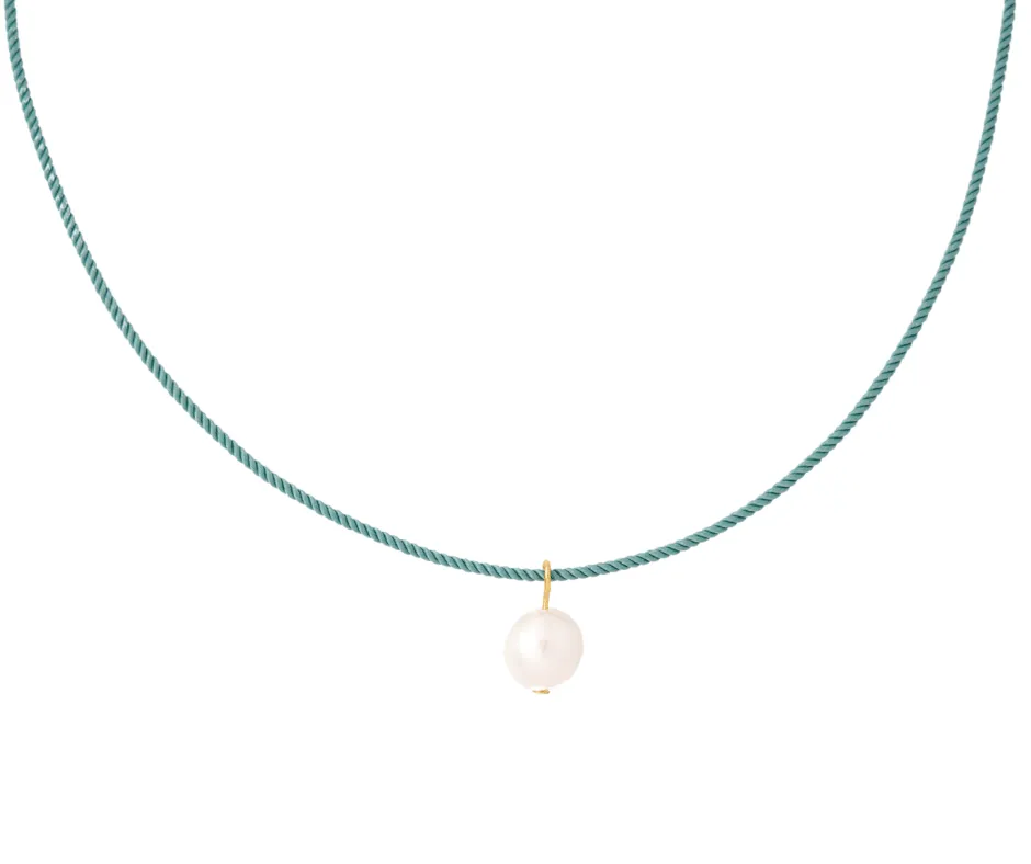 pearl   teal cord necklace