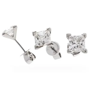 PRINCESS DIAMOND EARRINGS 0.60CT F/VS QUALITY IN 18K WHITE GOLD