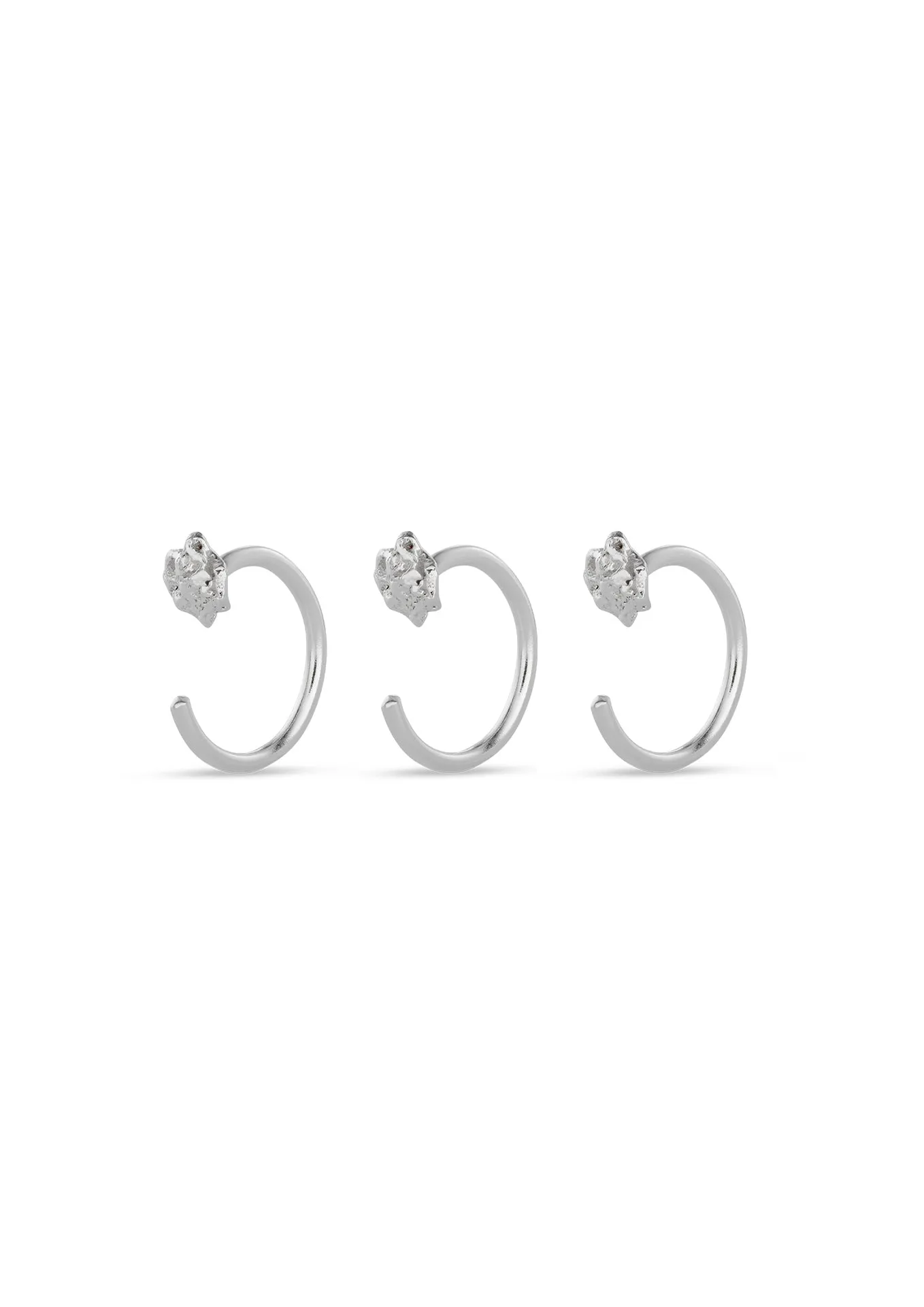 Raw Huggie Earrings Silver