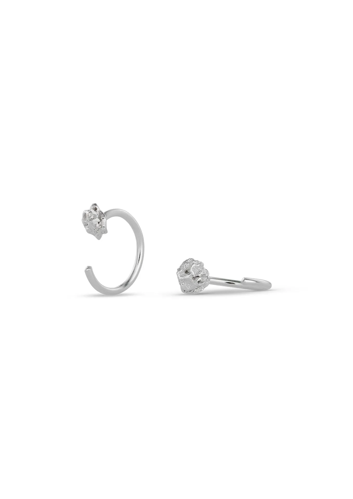 Raw Huggie Earrings Silver