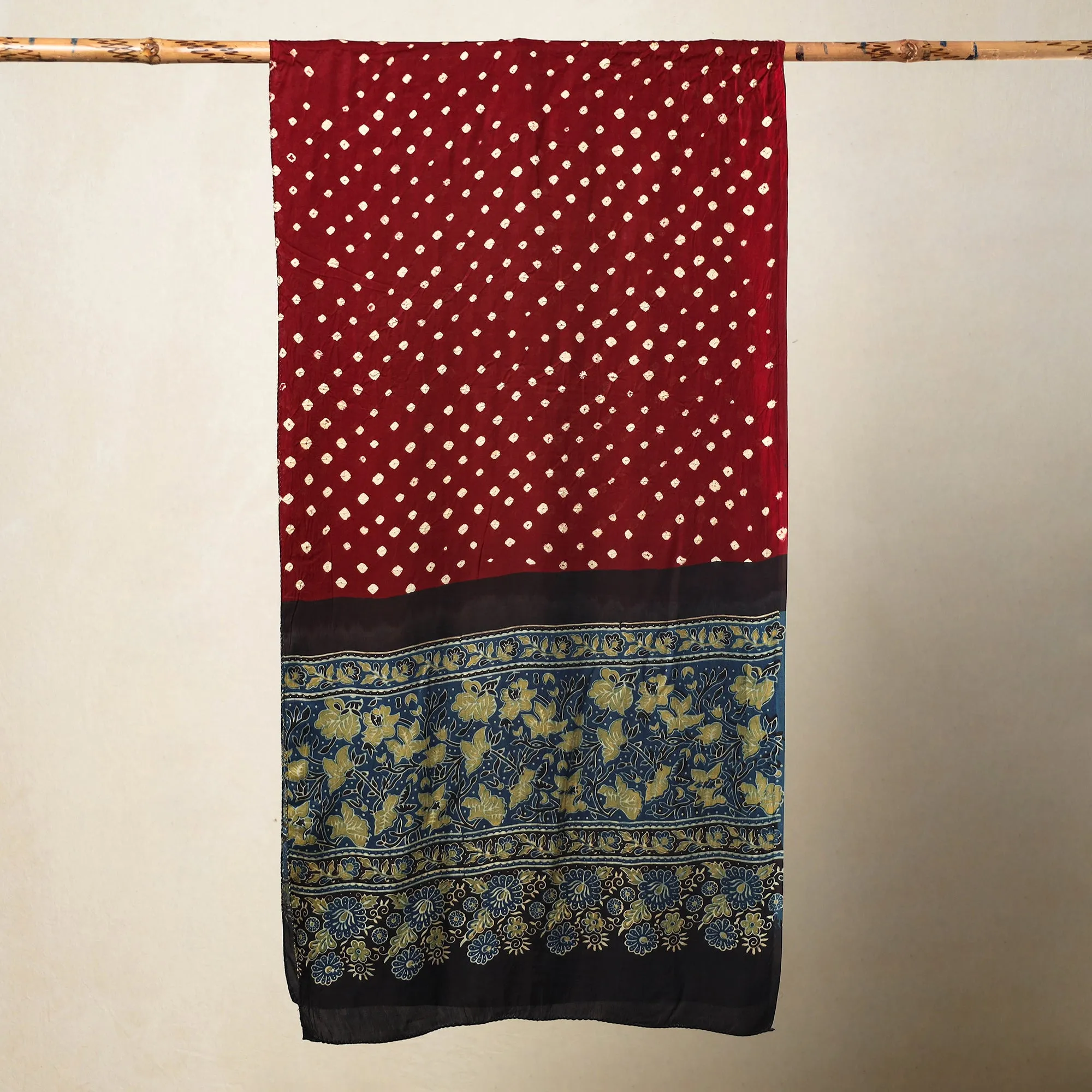 Red - Kutch Bandhani Tie-Dye Ajrakh Block Printed Modal Silk Stole