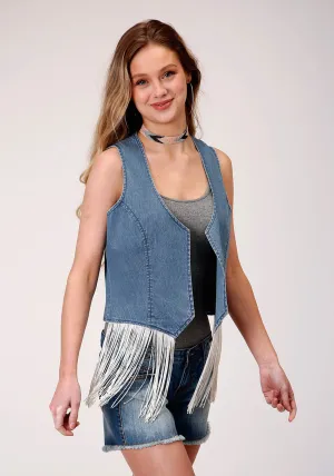 Roper Womens Dark Wash 100% Cotton Western Fringe Denim Vest