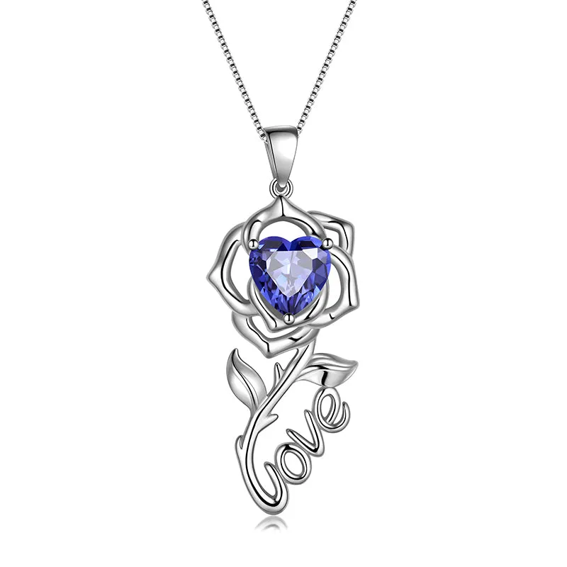 Rose Love Neckalce,925 Sterling Silver Birthstone Pendant Necklace Jewelry Gifts for Women