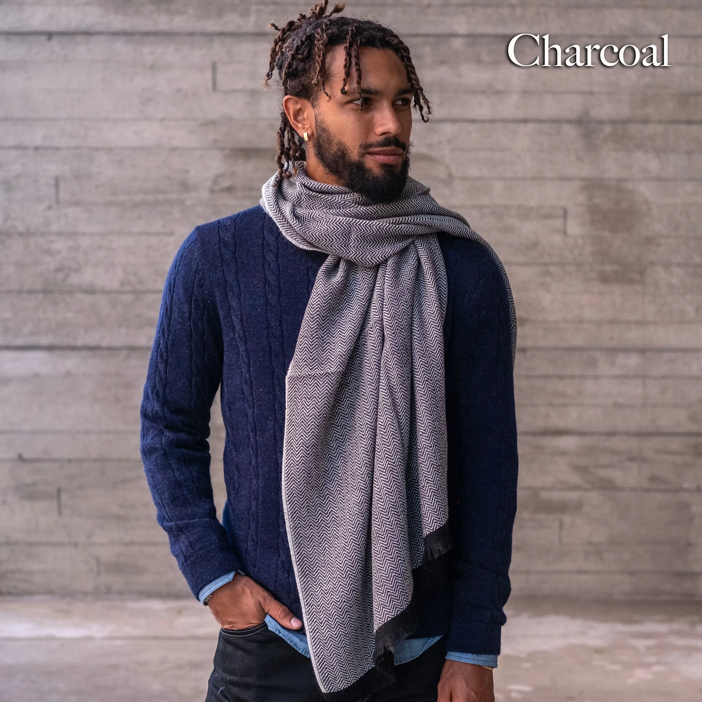 Sample Sale: Alpaca Herringbone Stole Charcoal