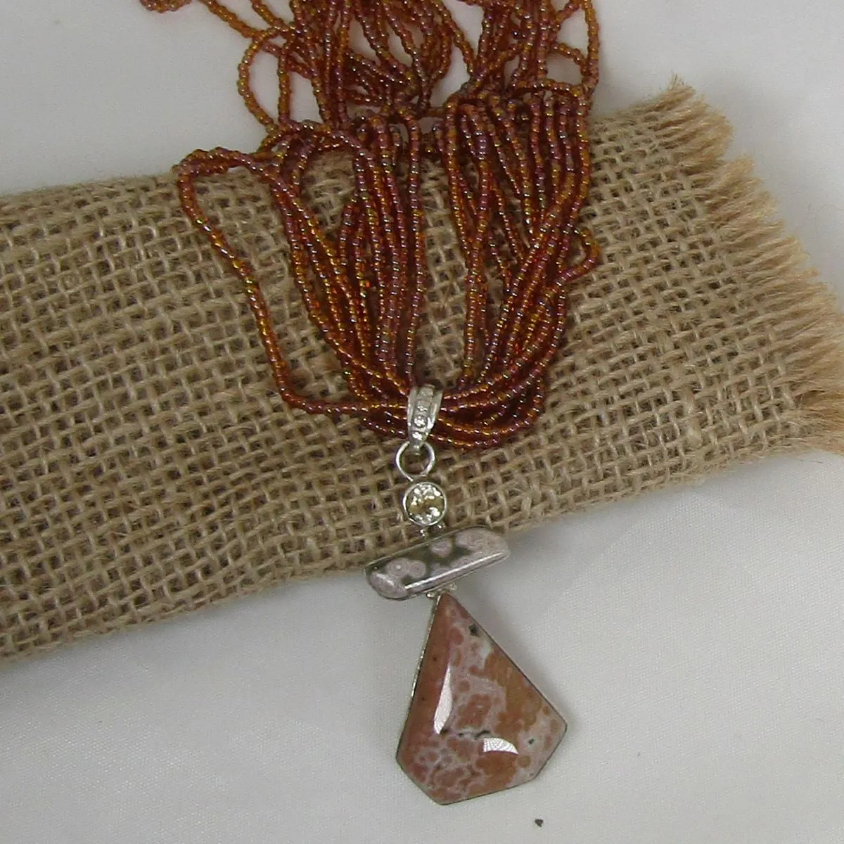 Sandstone Necklace with Multi-stone Jasper Pendant