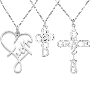 SISSLIA Fashion Stainless Steel Silver Color Chain Letter Hollow Cross Pendant Necklaces For Women