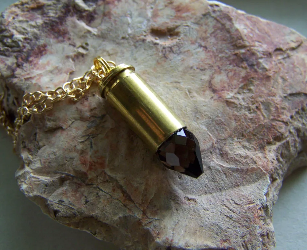 Smoky Quartz Faceted Crystal Bullet Jewelry Pendant