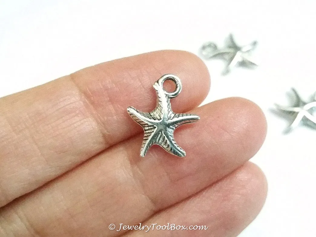 Starfish Charms, Antique Silver, 3 Dimensional, Lead Free, Cadmium Free, 14mm, Lot Size 20, #2153