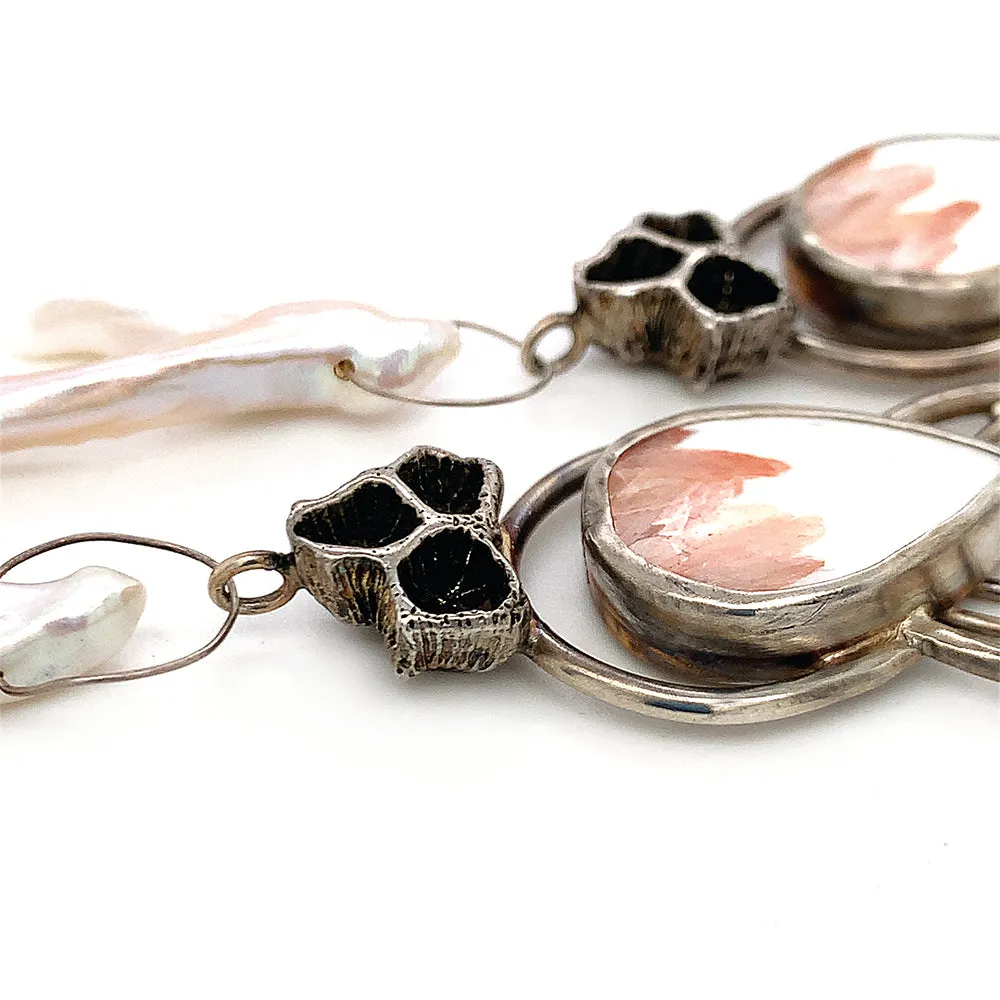 Sterling Silver, Scolecite, & Freshwater Keshi Pearl Earrings - "Mermaid Dunes"