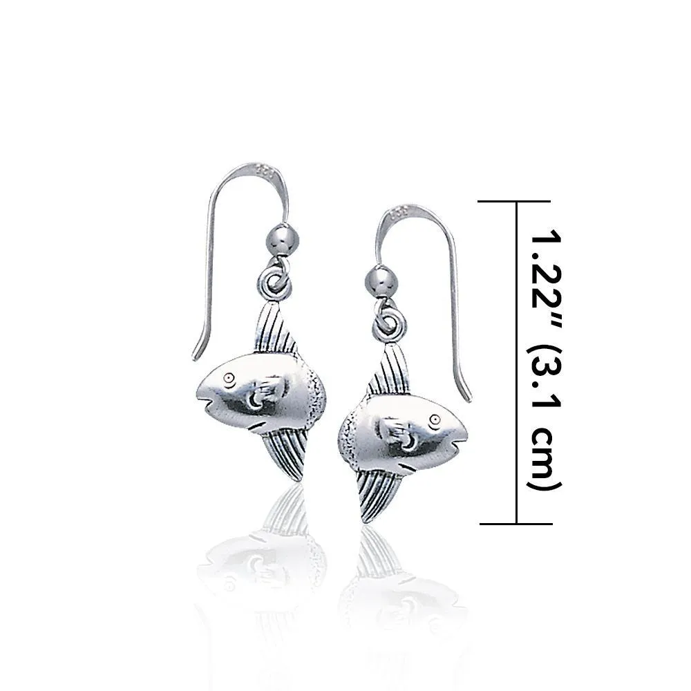 Sun Fish Hook Earrings - Mola Mola 925 Real Sterling Silver