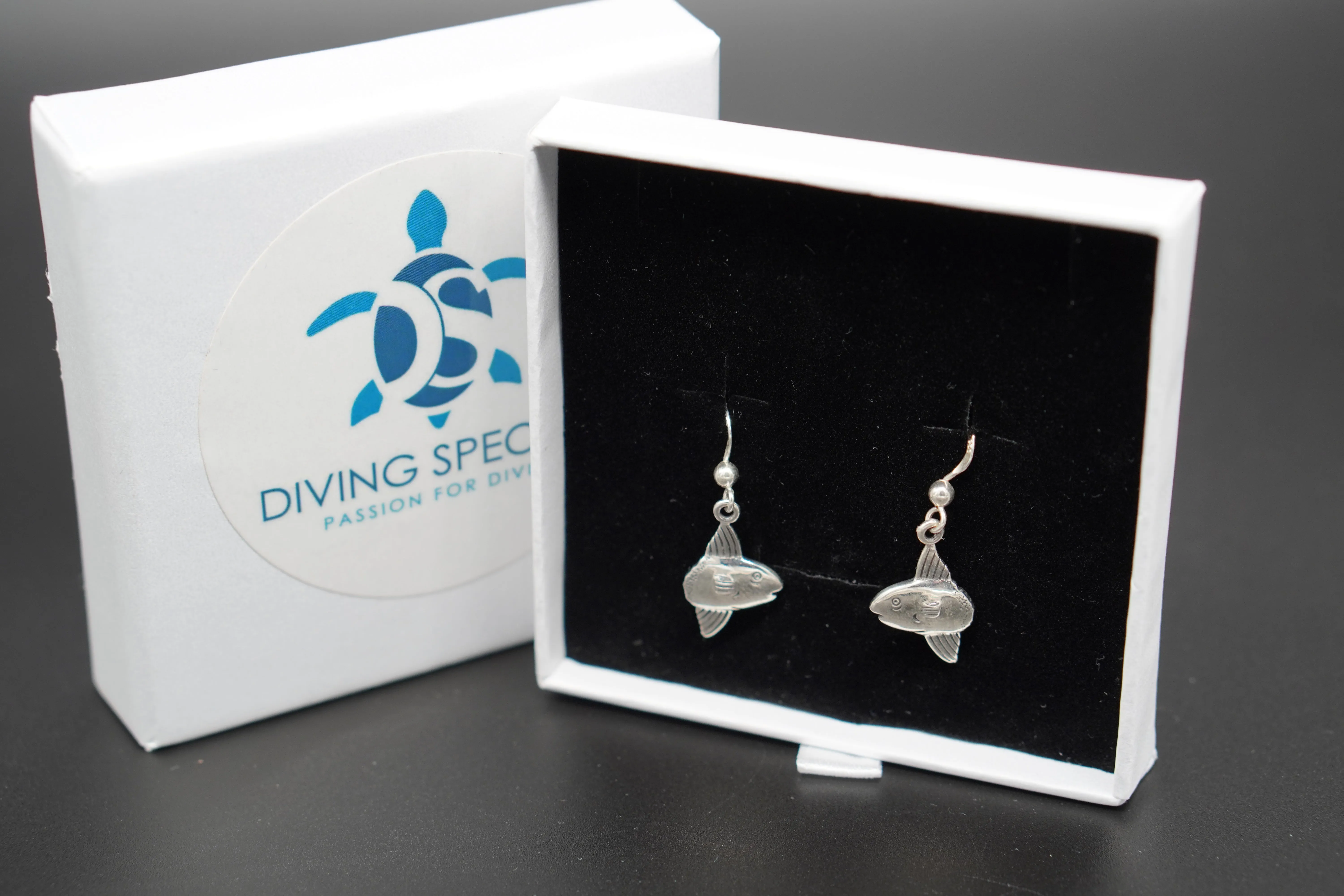 Sun Fish Hook Earrings - Mola Mola 925 Real Sterling Silver