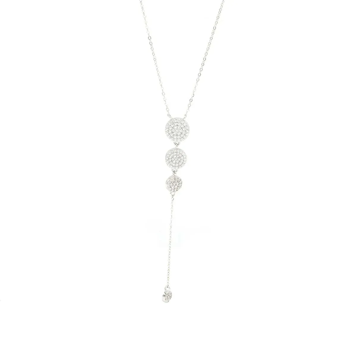 Three Circle Lariat Necklace 925 Sterling Silver Pave Cubic Zirconia Drop Down Necklaces KESLEY