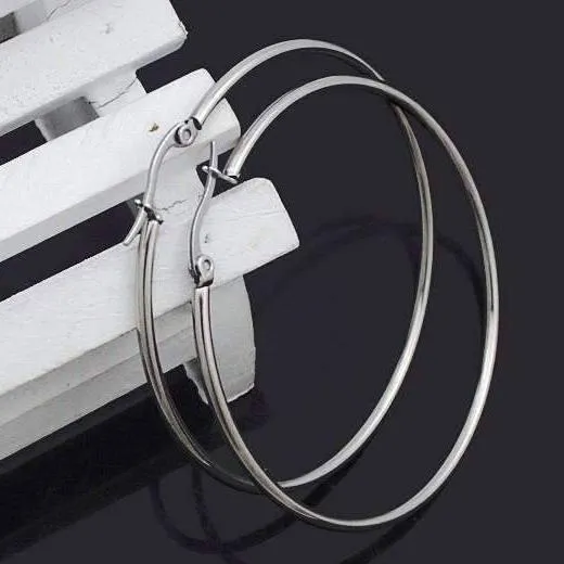 Tubular Polished Stainless Steel Classic Hoop Earrings Available in Four Sizes