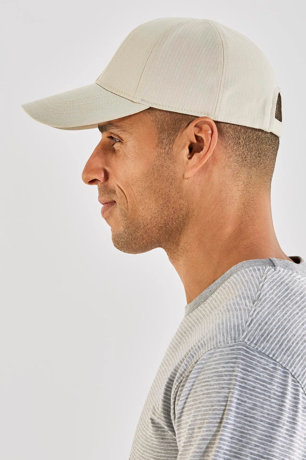 Unisex Zayne Cotton Ball Cap  |  Natural Modern Herringbone