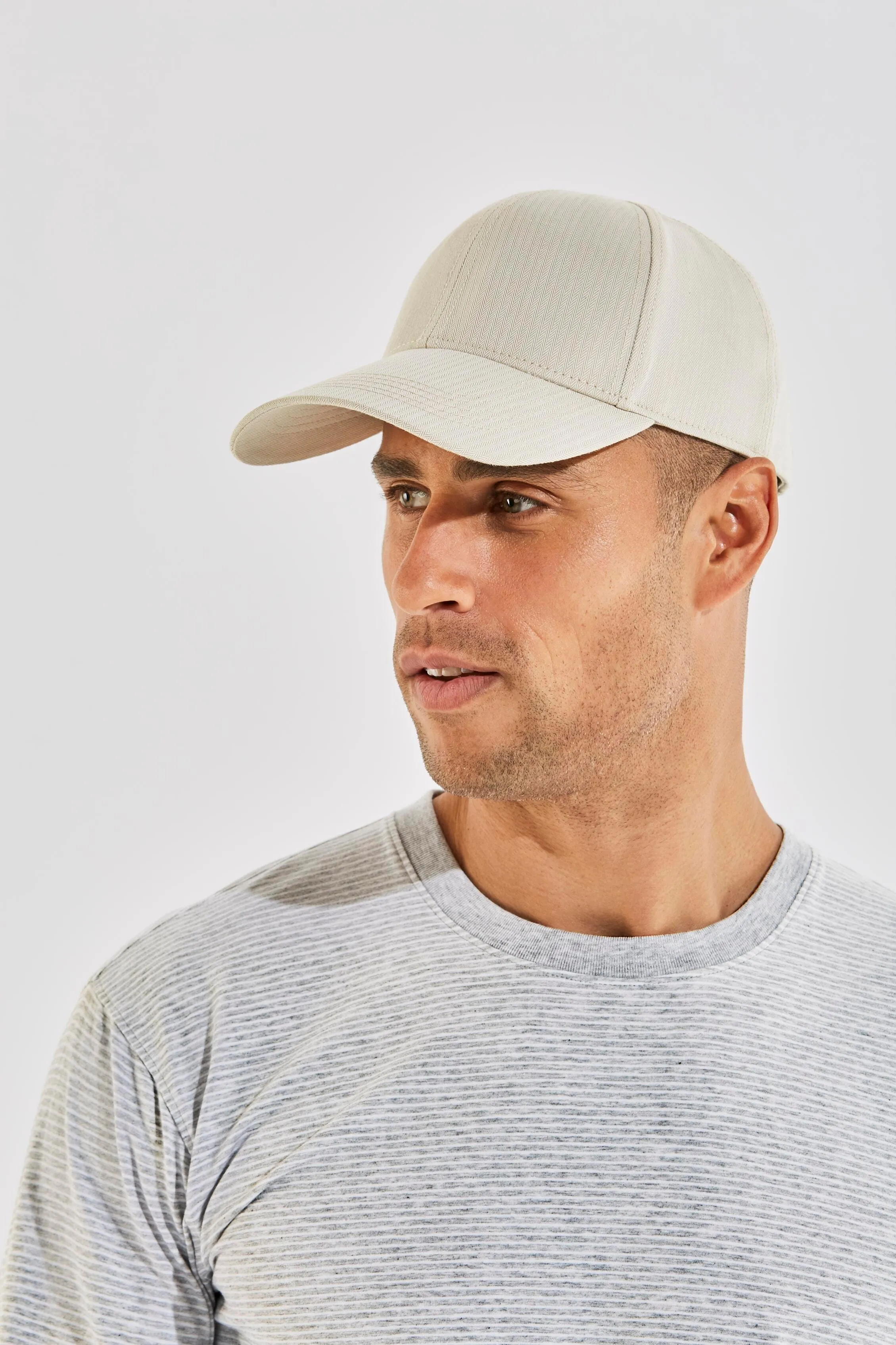 Unisex Zayne Cotton Ball Cap  |  Natural Modern Herringbone