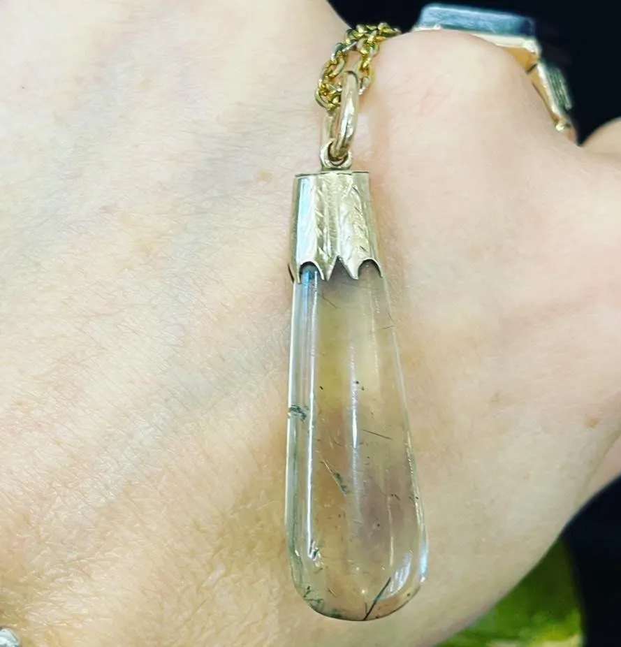 Victorian 9ct Rose Gold Rutilated Quartz Drop Pendant