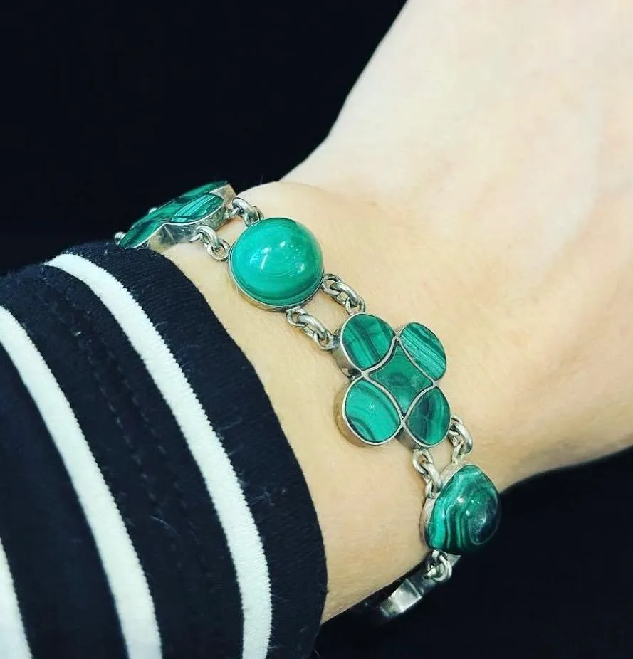 Victorian Malachite Four Leaf Clover Bracelet