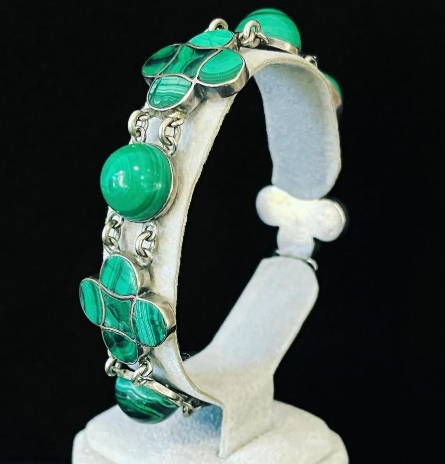 Victorian Malachite Four Leaf Clover Bracelet