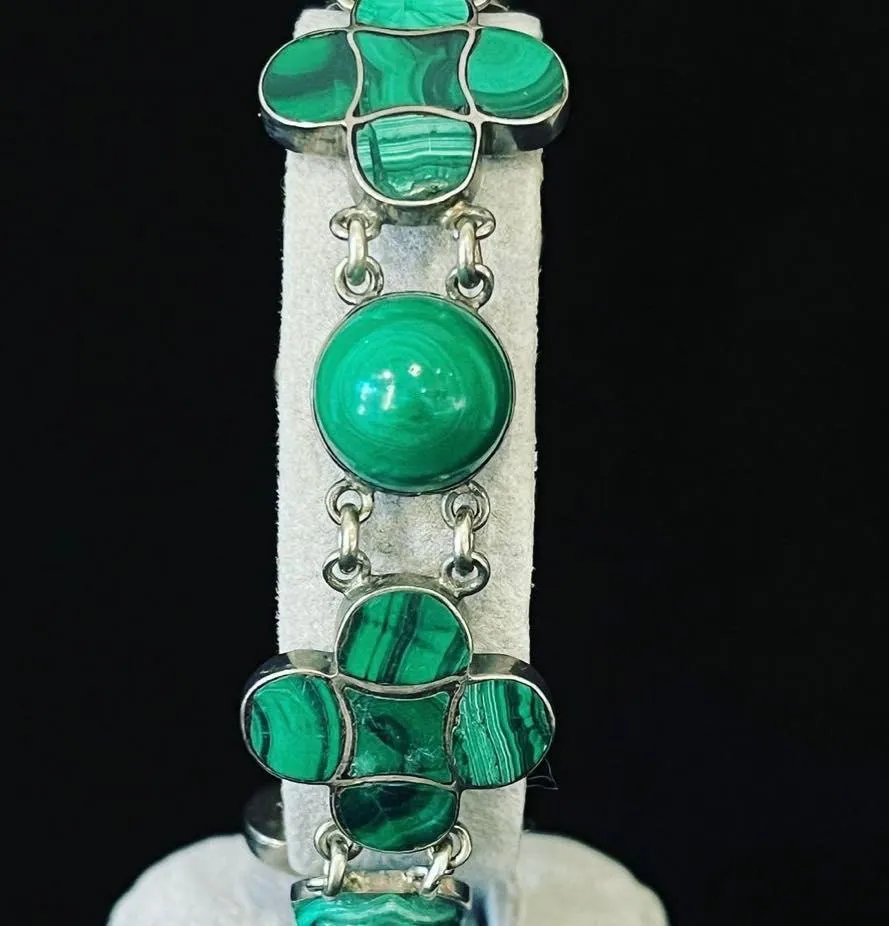 Victorian Malachite Four Leaf Clover Bracelet