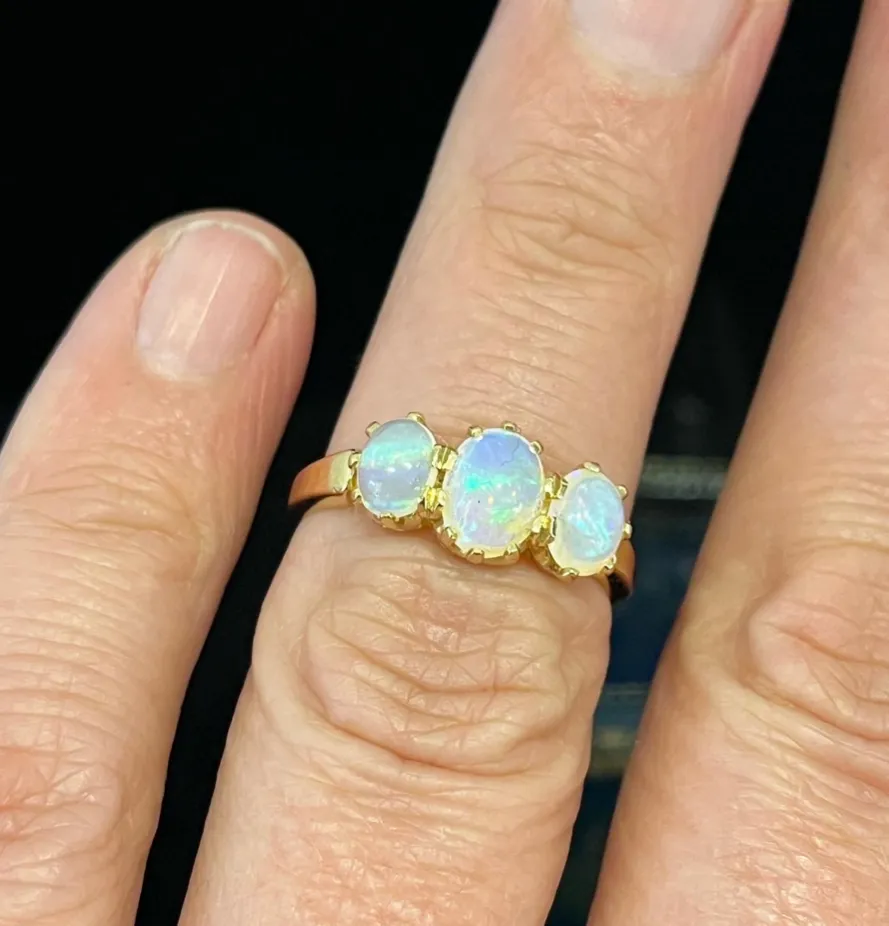 Victorian Three Stone Solid Opal Ring