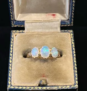 Victorian Three Stone Solid Opal Ring