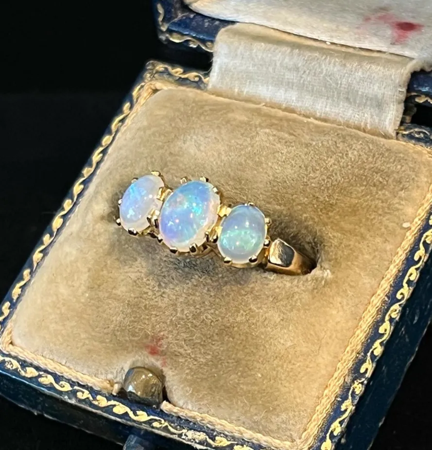 Victorian Three Stone Solid Opal Ring